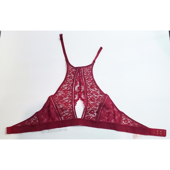 VICTORIA'S SECRET Very Sexy Floral Lace Halter Bralette -Red, Small,New with Tag - Picture 2 of 8